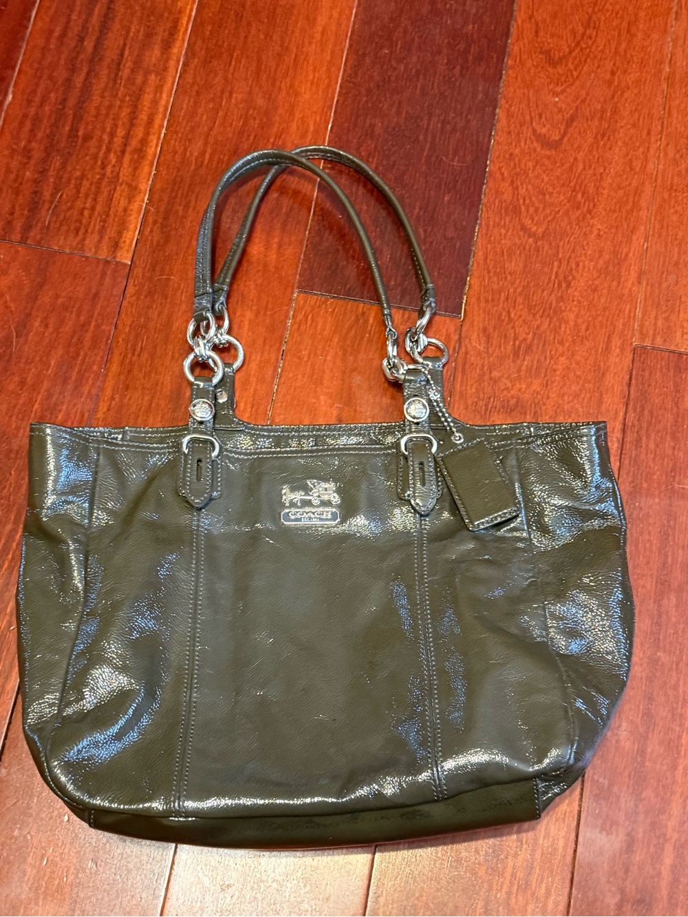 Coach Glossy Olive Green Patent Leather Tote